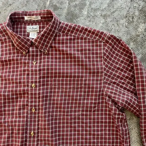 L.L. Bean Wrinkle Resistant Shirt XLT Red Plaid Like New - Picture 3 of 10